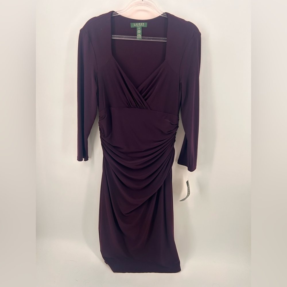 Lauren Ralph Lauren LRL laurel drive ruched bodycon midi dress purple raisin 10